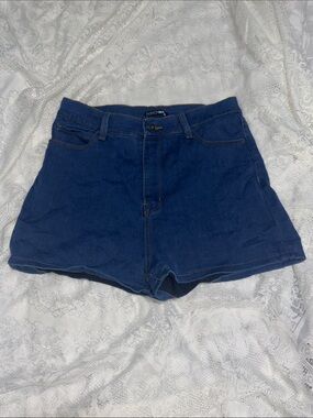 Fashion Nova Dark Blue High-Rise Denim Shorts